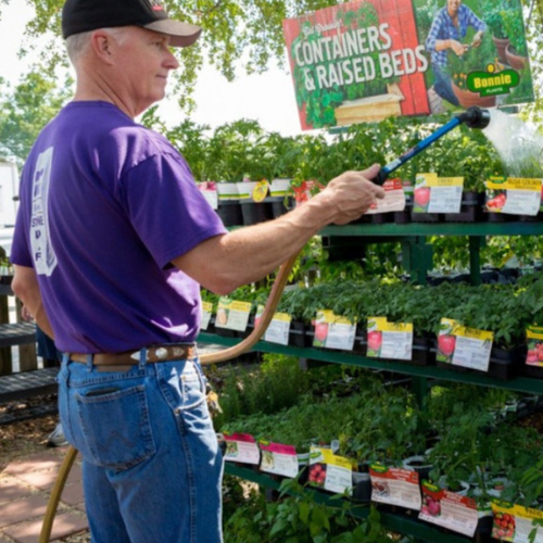 Old Time Farm Supply, Inc. staff watering the plants