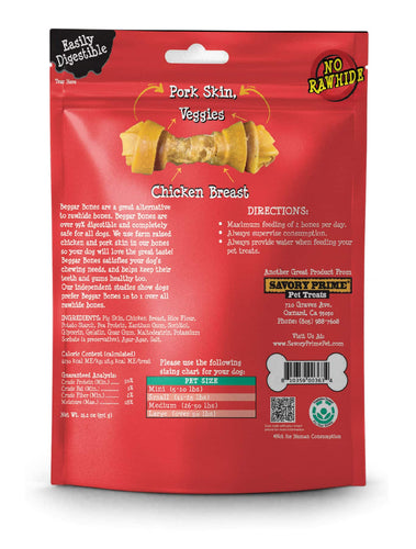 Savory Prime Beggar Bone Pork Skin, Chicken & Veggie Wraps Value Bag Large 3 pk